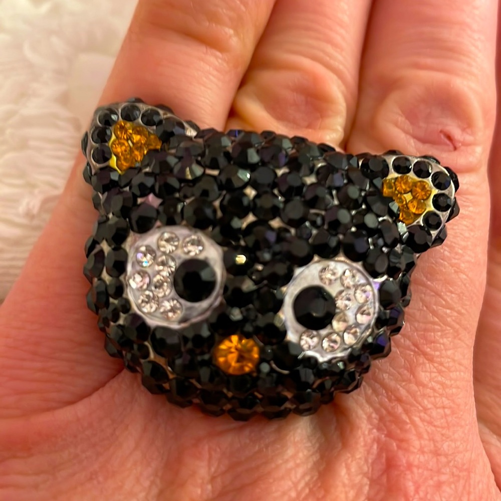 Vintage Swarovski rhinestone chococat adjustable size ring